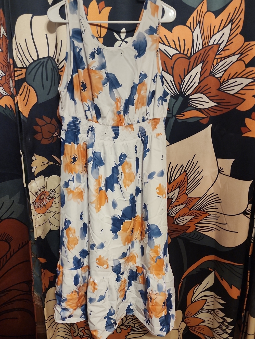 SHEIN White Maxi Dress with Blue & Orange Floral Print